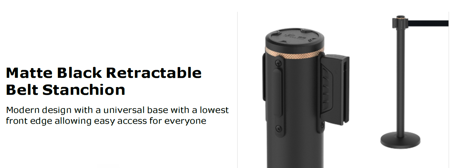 Matte Black Retractable Belt Stanchion description image